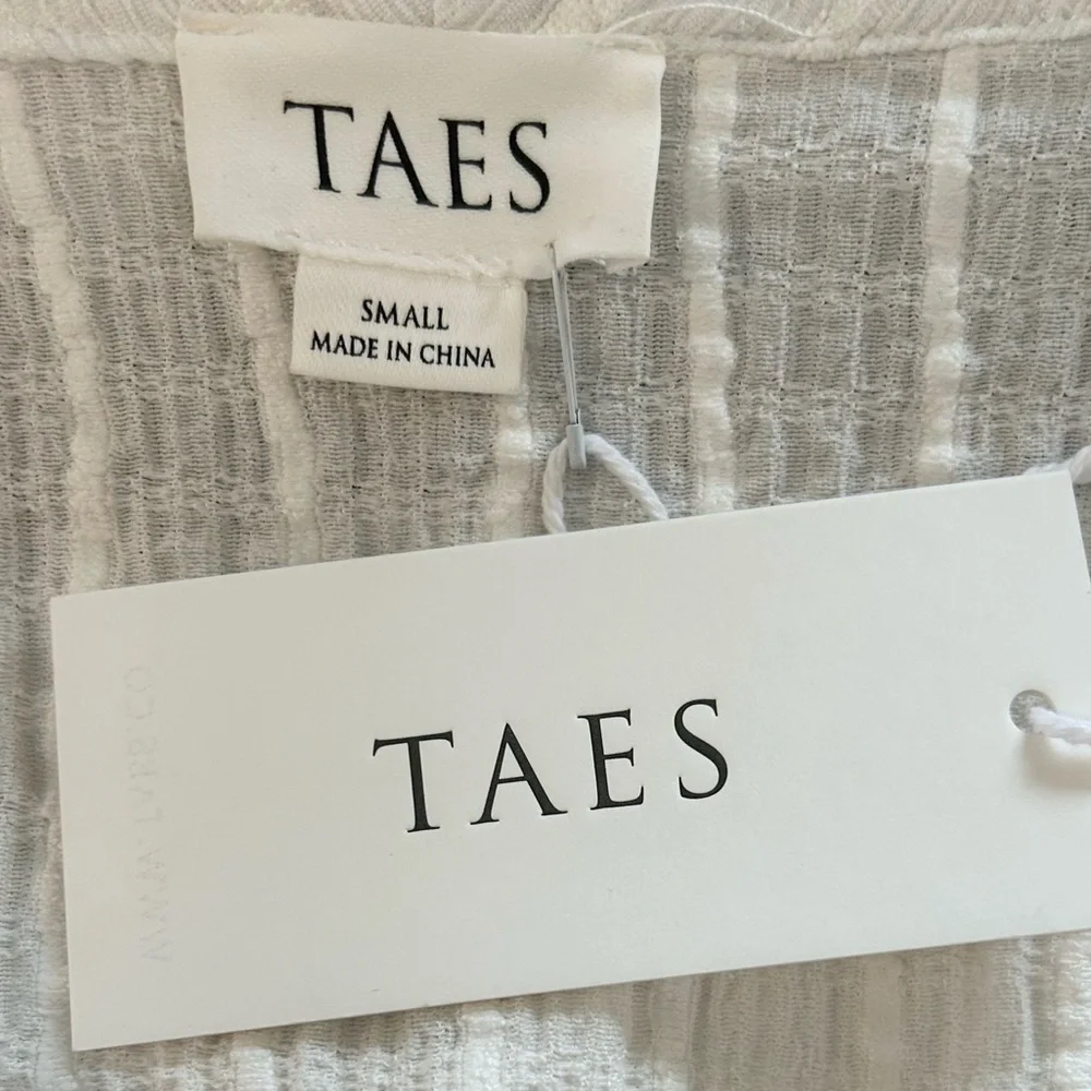 TAES Cottagecore Romantic White Peplum Blouse Peter Pan Collar Tie Front Small - Picture 6 of 10